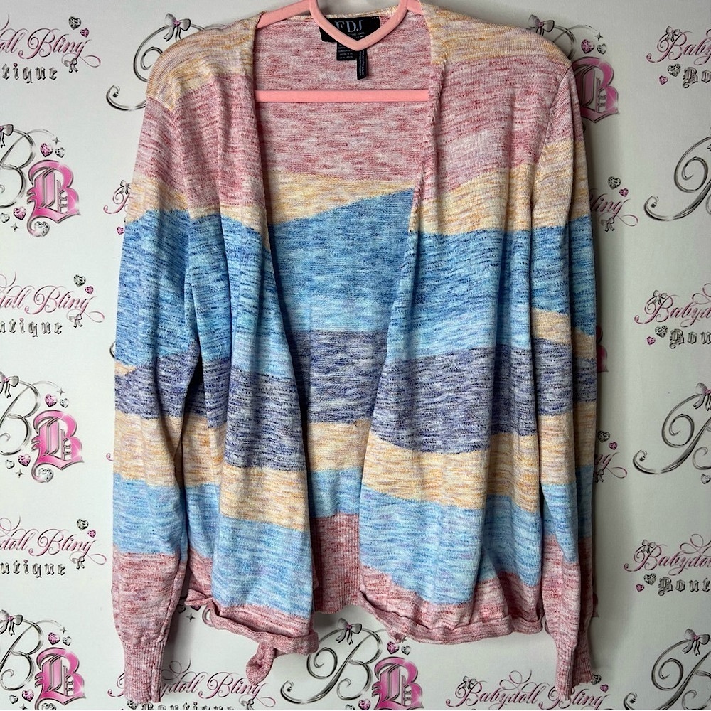 FDJ cardigan open stripes light weight flowy Pink and Yellow Knit Top